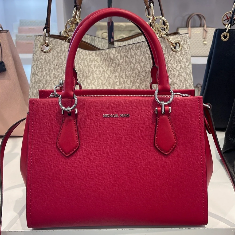 MICHAEL KORS Marilyn Medium Saffiano Leather Satchel Dark Raspberry  NWT